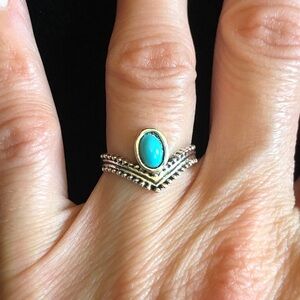 Turquoise Blue Like Color Stone and Silver Ring